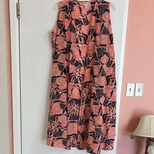 Vintage LuLaRoe Sleeveless Coral and Black Geometric Midi Dress